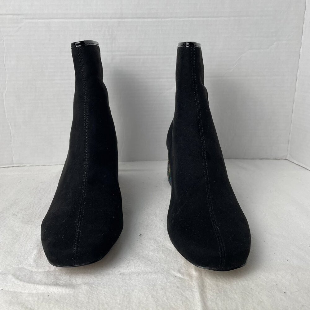 Betsey Johnson Floral Rainbow Rhinestone Heel Black Ankle Boot - Picture 4 of 9
